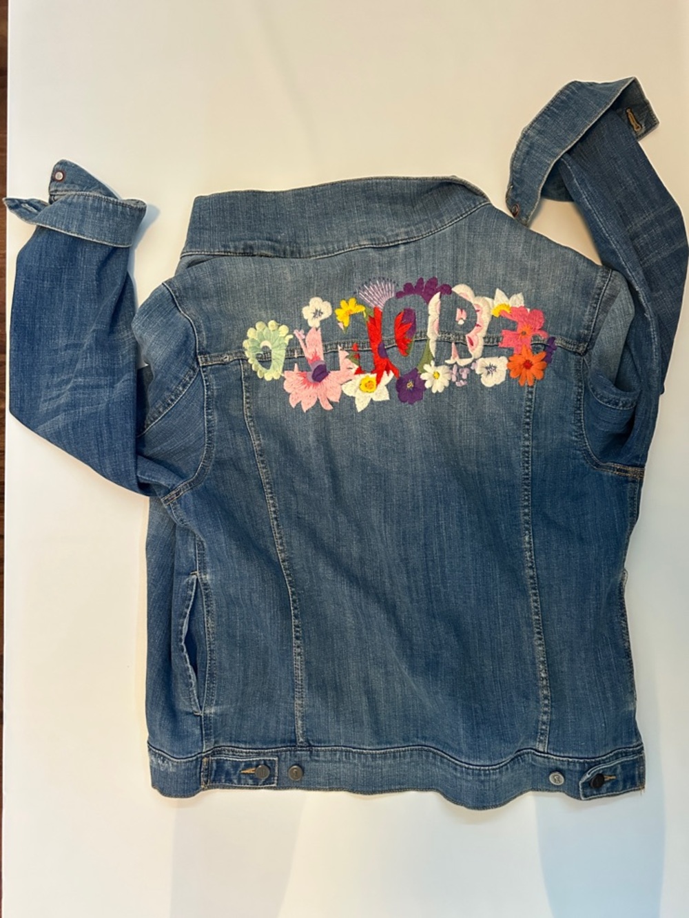 Pilcro and the Letterpress Embroidered Light Wash Women’s Jean Jacket - Blue L